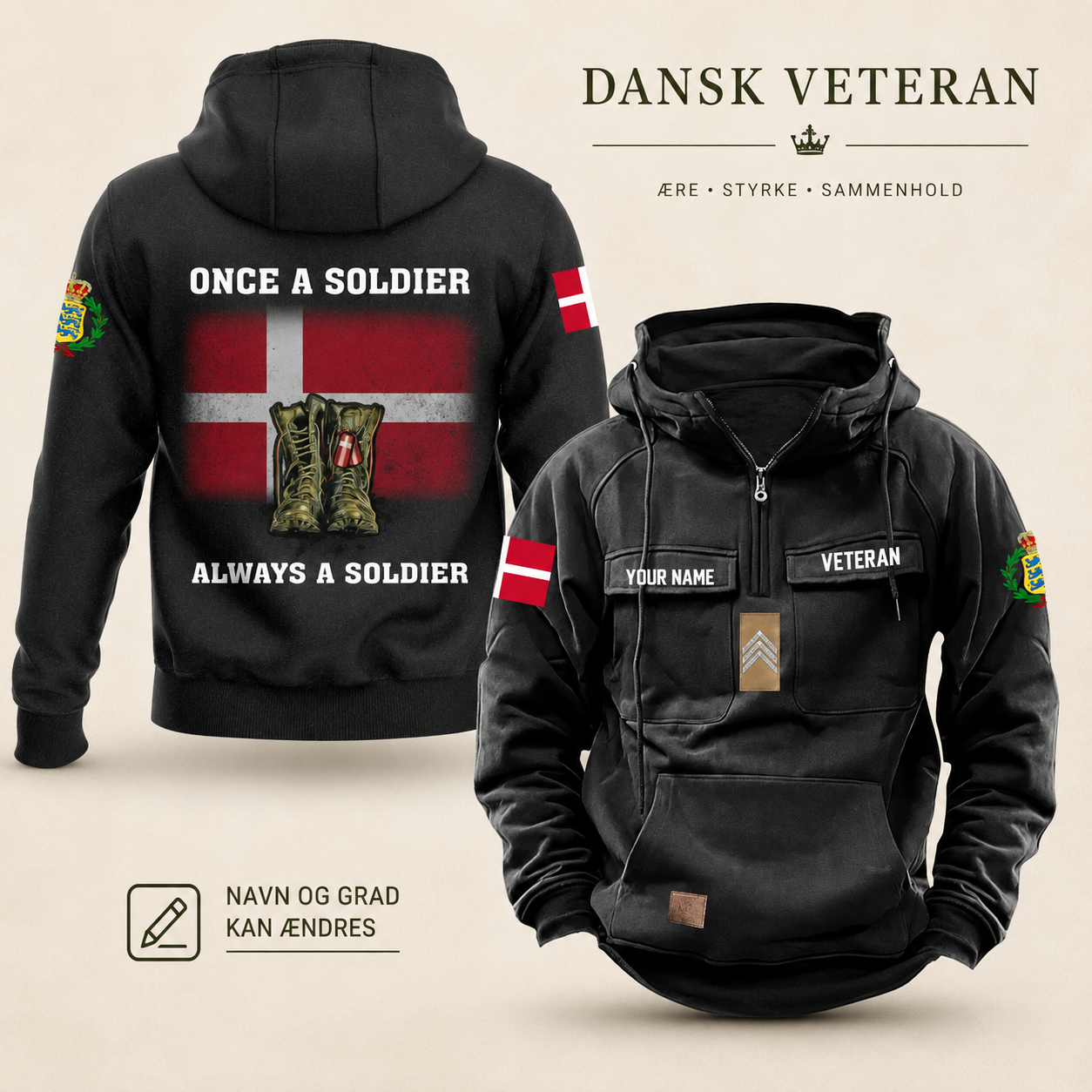 Personalized Denmark Soldier/Veteran With Rank And Name Vintage Hoodie All Over Printed - 17273088
