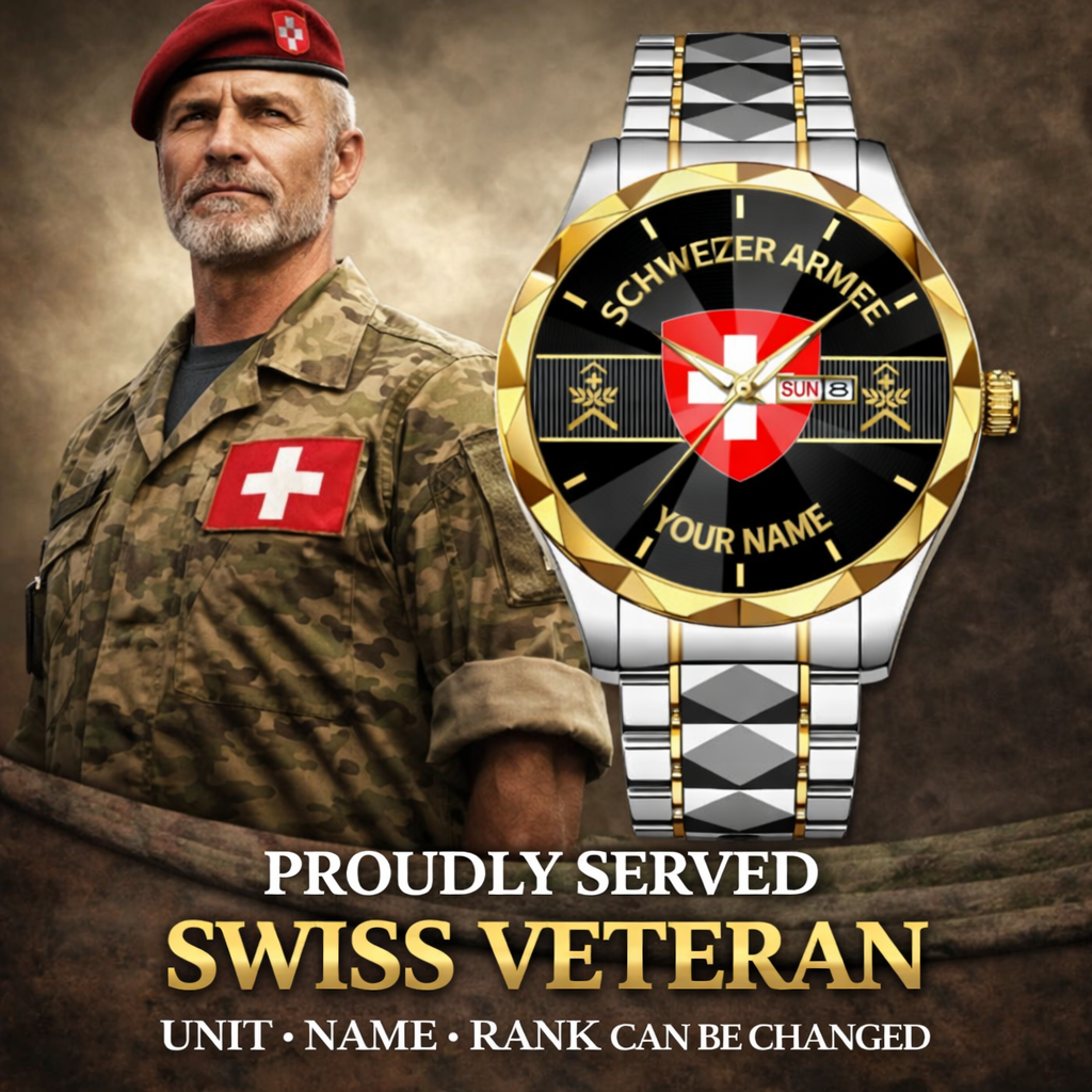 Personalized Swiss Soldier/ Veteran With Rank and Name Gentleman Crystal Metal Watch - 17388000