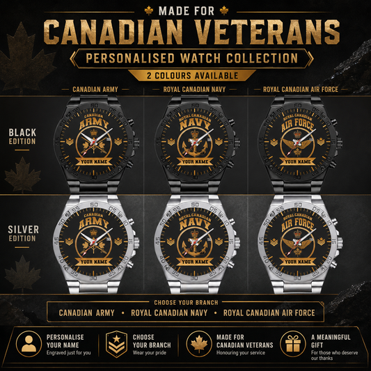 Personalized Canada Soldier/ Veteran With Name And Rank Gentleman Stainless Steel Watch - 17424288