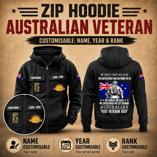 Personalized Australia Soldier/Veteran Tactical Zip Hoodie - QK1780099203