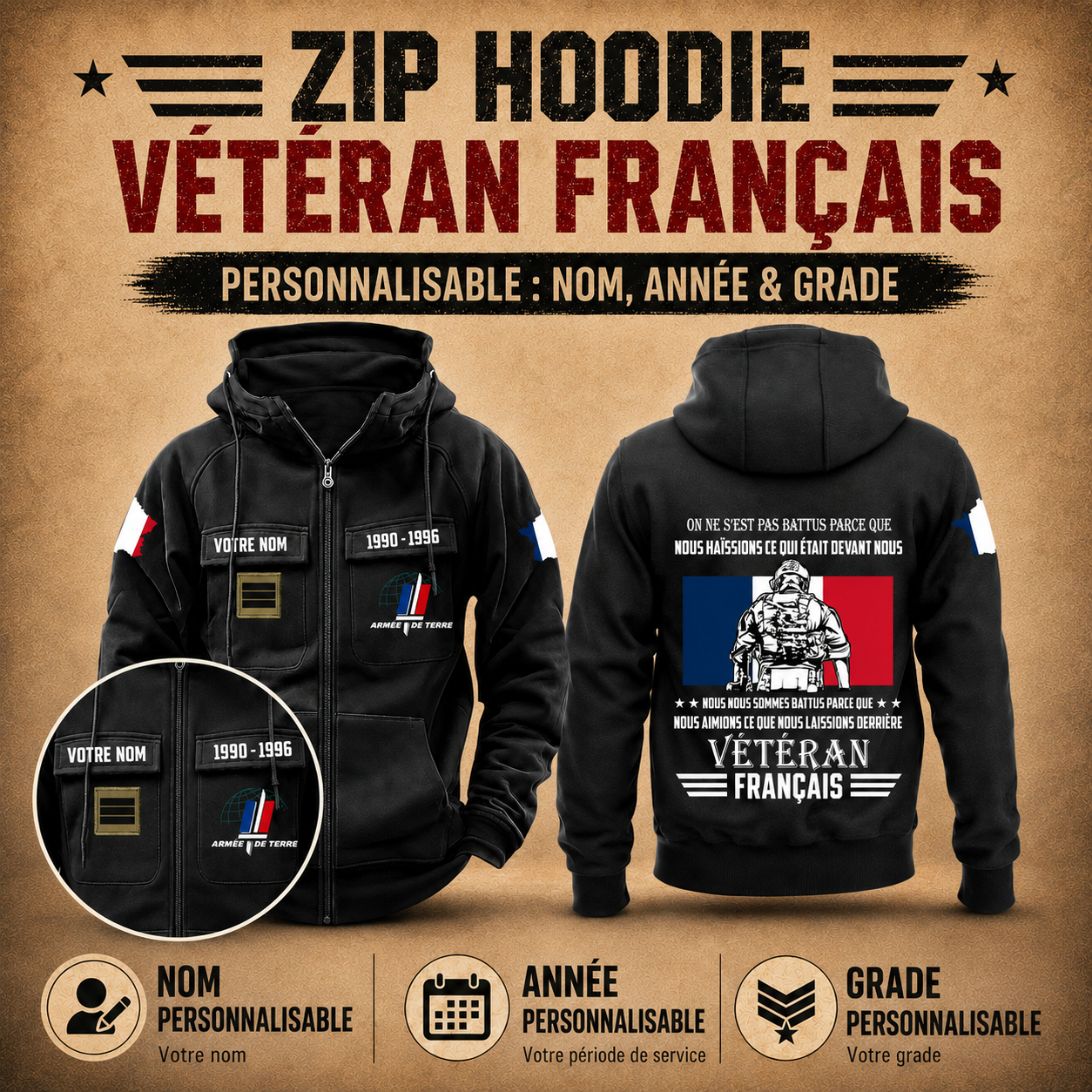 Personalized France Soldier/Veteran Tactical Zip Hoodie - QK1780099203