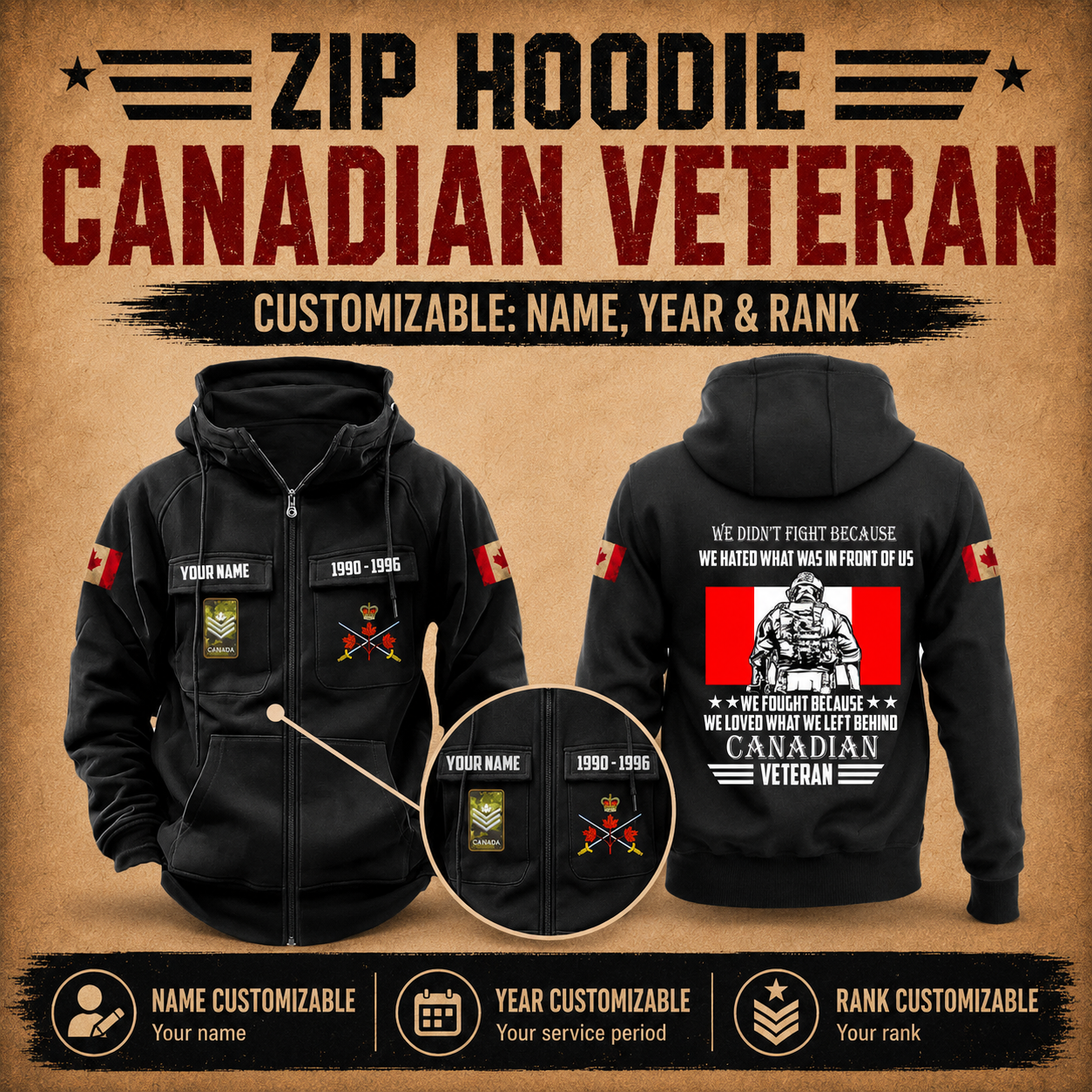 Personalized Canada Soldier/Veteran Tactical Zip Hoodie - QK1780099203