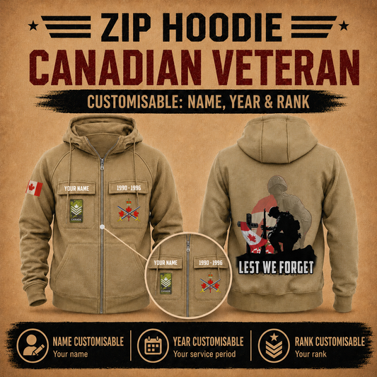 Personalized Canada Soldier/Veteran Tactical Zip Hoodie, Lest We Forget - QK1780099204
