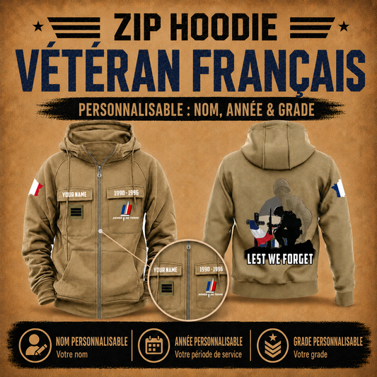 Personalized France Soldier/Veteran Tactical Zip Hoodie, Lest We Forget - QK1780099204