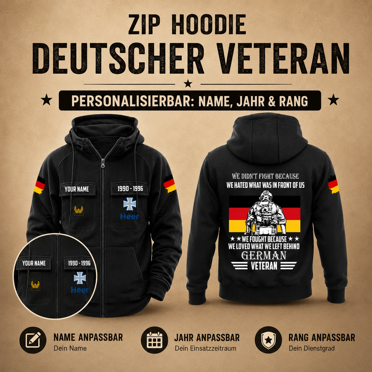 Personalized Germany Soldier/Veteran Tactical Zip Hoodie - QK1780099203
