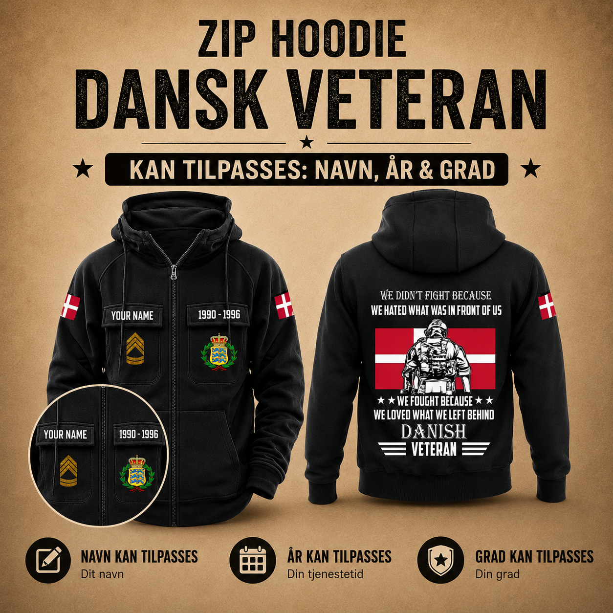 Personalized Denmark Soldier/Veteran Tactical Zip Hoodie - QK1780099203