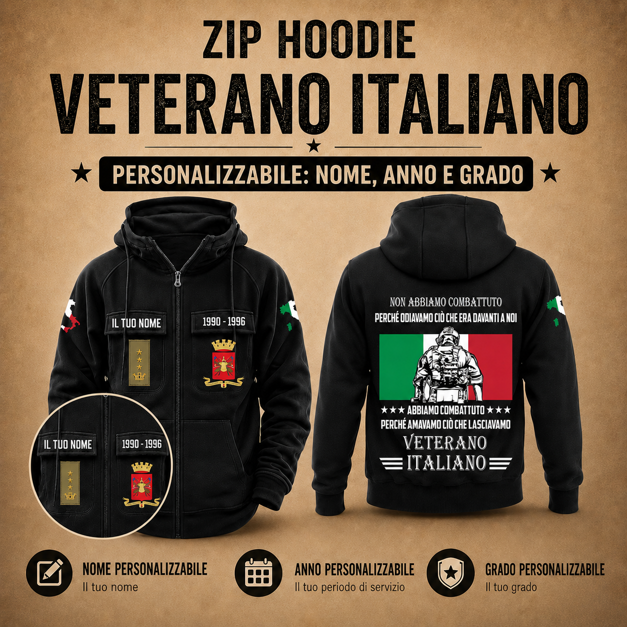 Personalized Italy Soldier/Veteran Tactical Zip Hoodie - QK1780099203