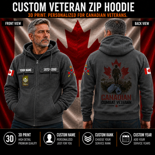Personalized Canada Soldier/Veteran Tactical Zip Hoodie, Canadian Combat Veteran - QK1780272008