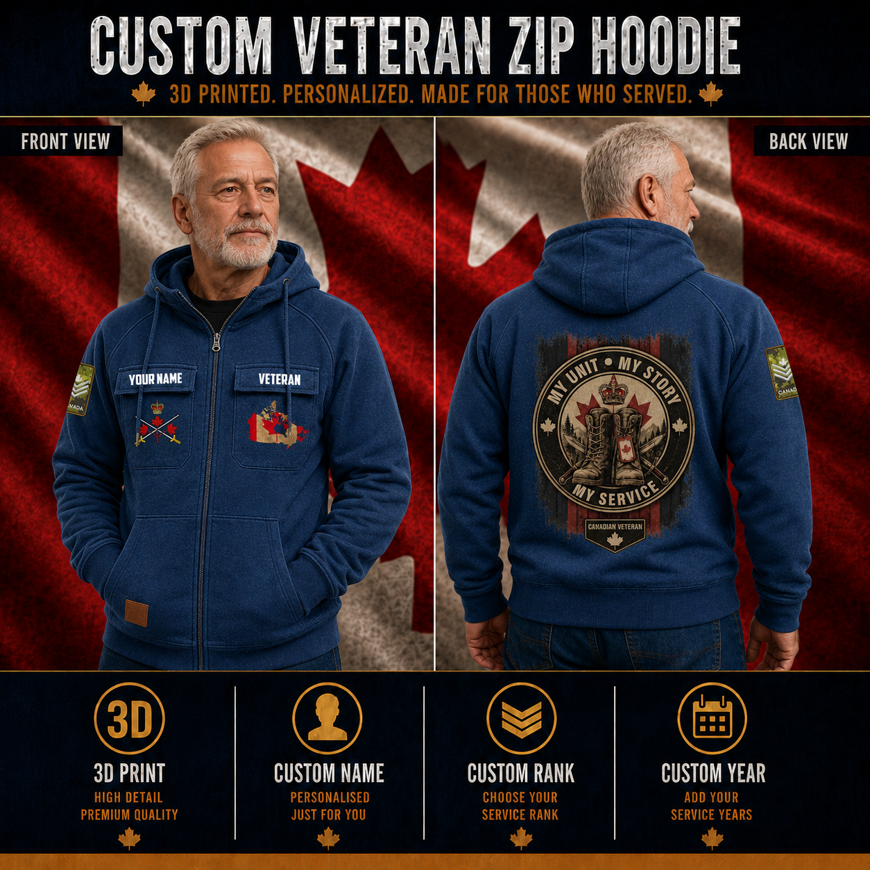 Personalized Canada Soldier/Veteran Tactical Zip Hoodie, My Unit, My Story - QK1780272009