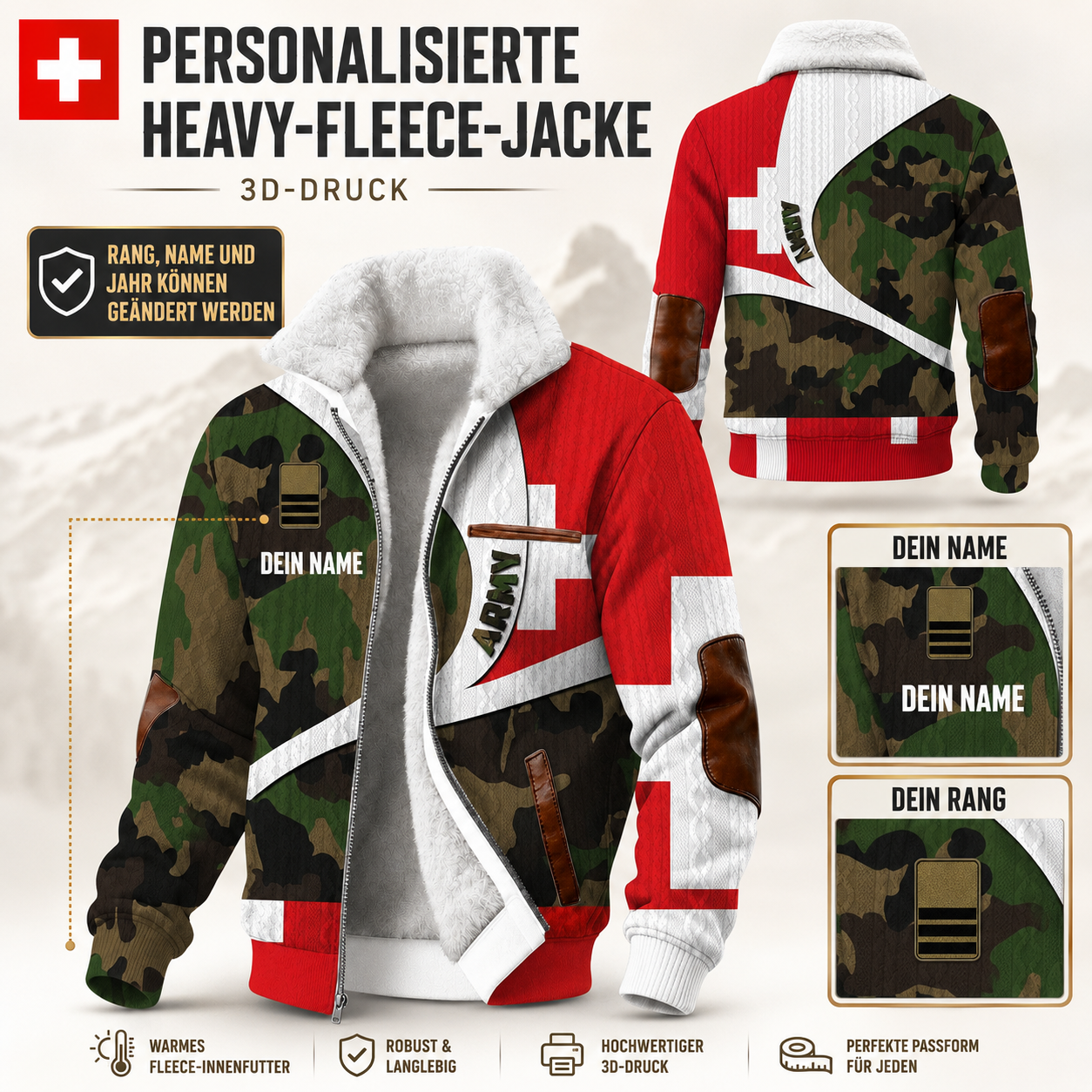 Personalized Swiss Soldier/Veteran Heavy Fleece Jacket All Over Printed - QK1780444801