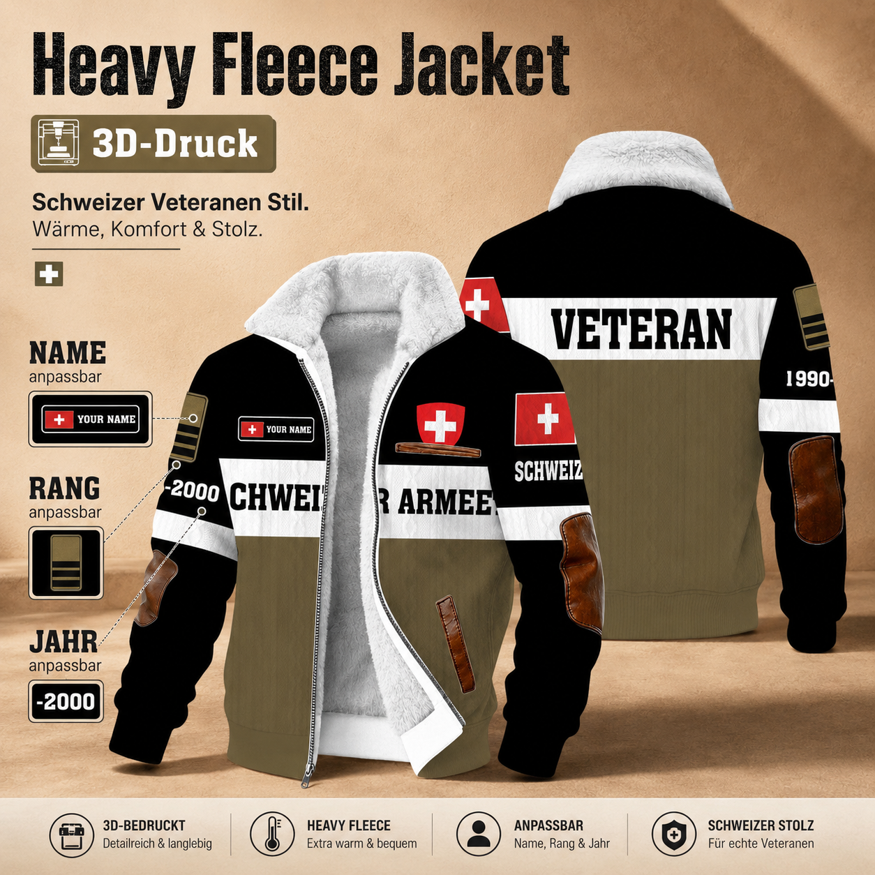 Personalized Swiss Soldier/Veteran Heavy Fleece Jacket All Over Printed - QK1780358409