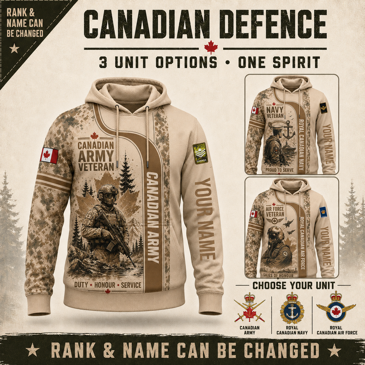 Personalized Canada Soldier/Veteran with Name & Rank Hoodie All Over Printed - QK1779148809