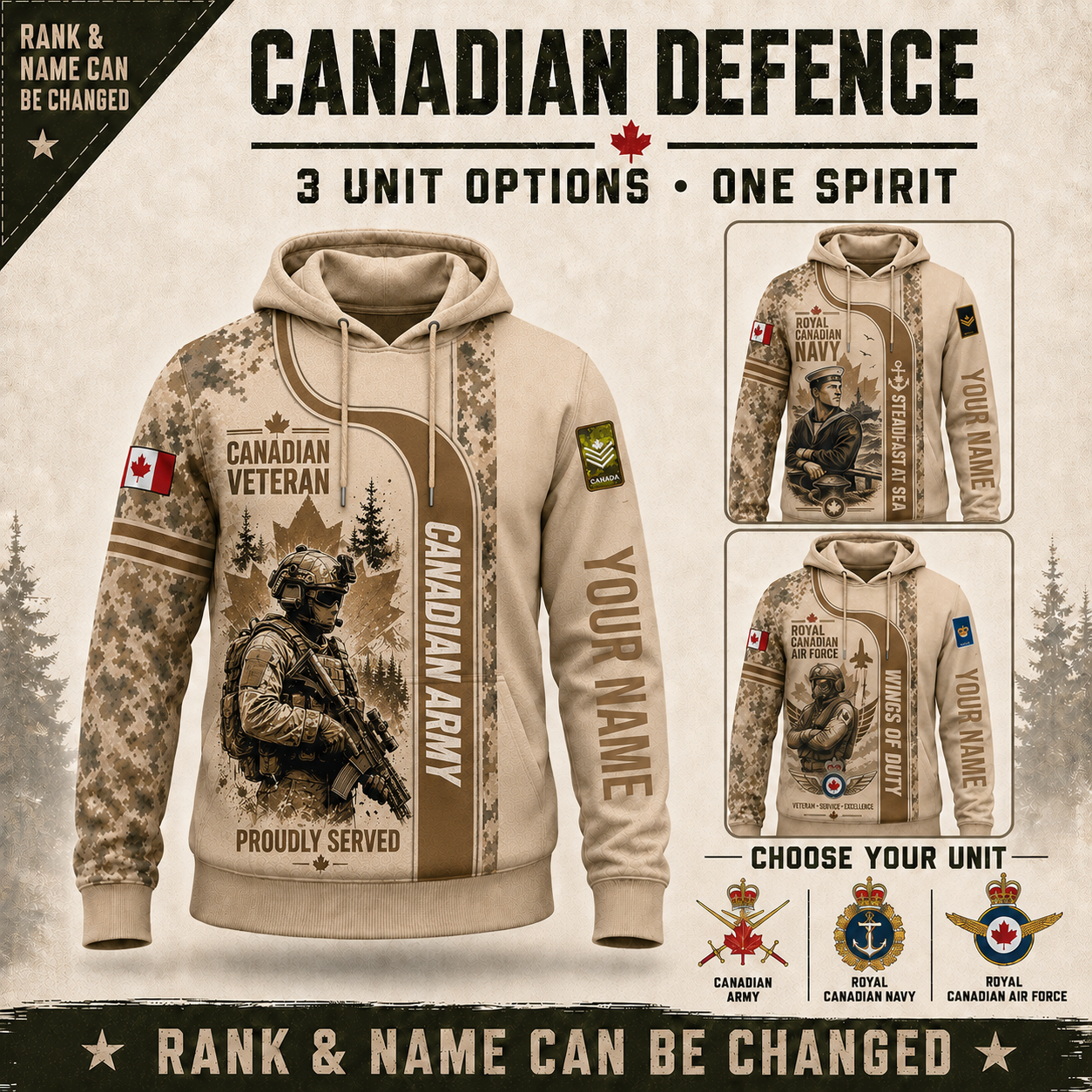 Personalized Canada Soldier/Veteran with Name & Rank Hoodie All Over Printed - QK1779148808