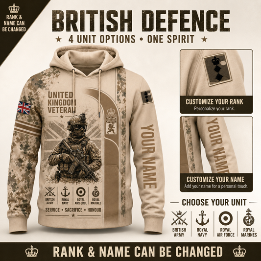 Personalized UK Soldier/Veteran with Name & Rank Hoodie All Over Printed - QK1779148814