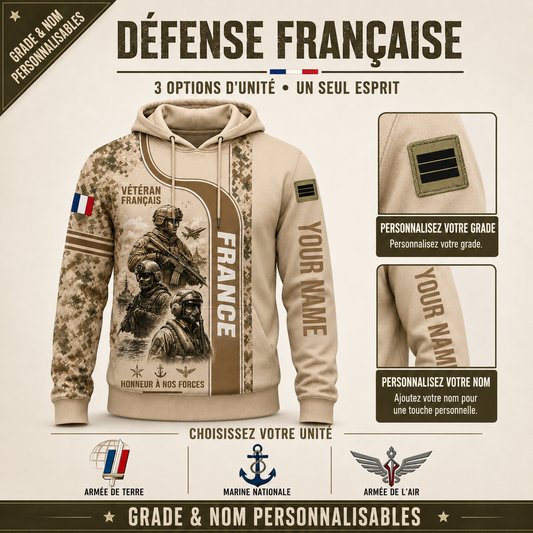 Personalized France Soldier/Veteran with Name & Rank Hoodie All Over Printed - QK1779148819