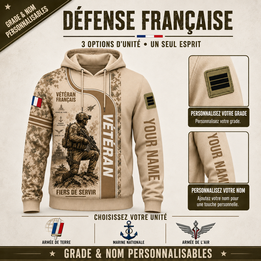 Personalized France Soldier/Veteran with Name & Rank Hoodie All Over Printed - QK1779148822
