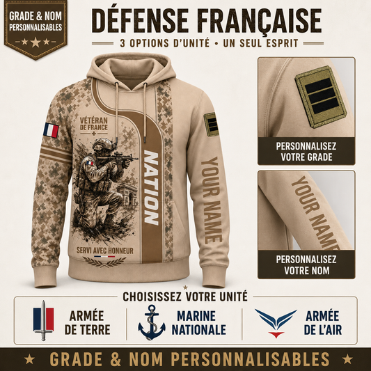 Personalized France Soldier/Veteran with Name & Rank Hoodie All Over Printed - QK1779148824