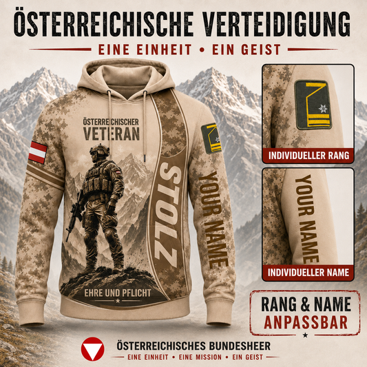 Personalized Austria Soldier/Veteran with Name and Rank Hoodie All Over Printed - QK1779148838