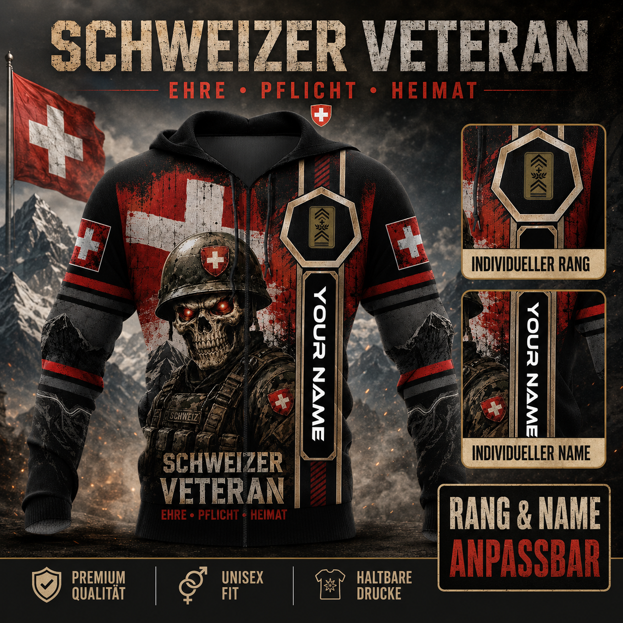 Personalized Swiss Soldier/Veteran with Name & Rank Hoodie All Over Printed - QK1779321609