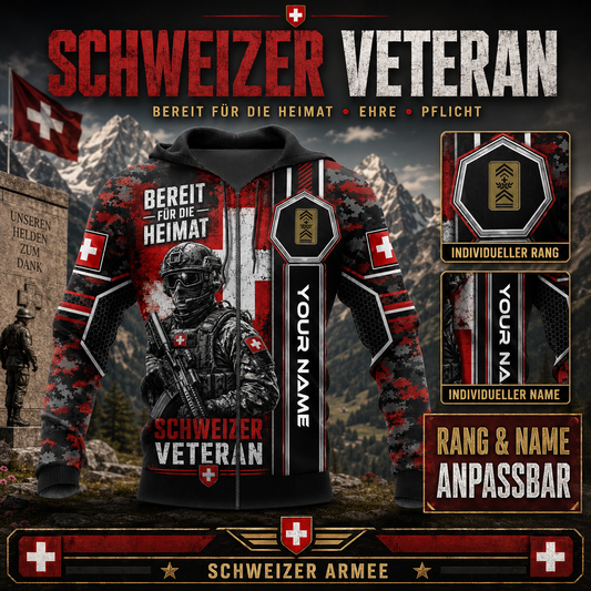 Personalized Swiss Soldier/Veteran with Name & Rank Hoodie All Over Printed - QK1779321611