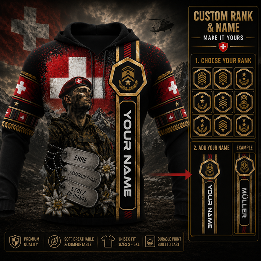 Personalized Swiss Soldier/Veteran with Name & Rank Hoodie All Over Printed - QK1779321612