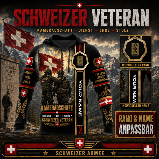 Personalized Swiss Soldier/Veteran with Name & Rank Hoodie All Over Printed - QK1779321617