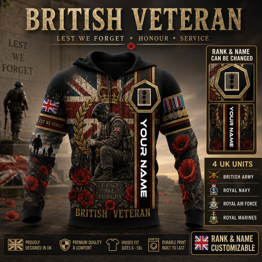 Personalized UK Soldier/Veteran with Name & Rank Hoodie All Over Printed - QK1779321602