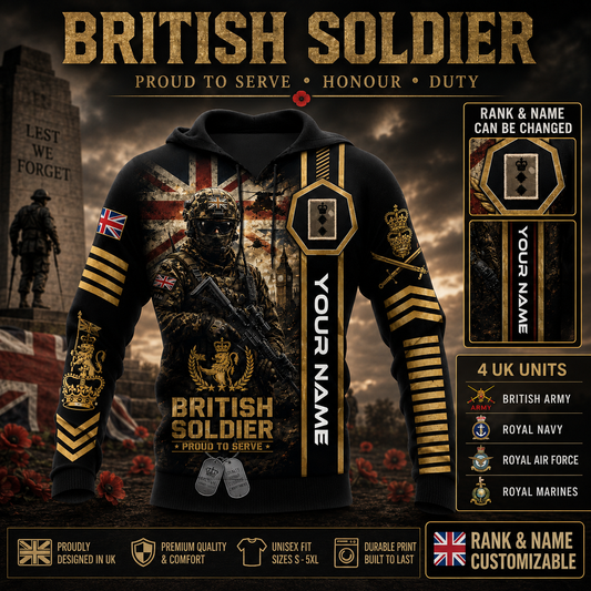 Personalized UK Soldier/Veteran with Name & Rank Hoodie All Over Printed - QK1779321603