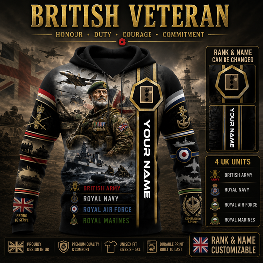Personalized UK Soldier/Veteran with Name & Rank Hoodie All Over Printed - QK1779321606
