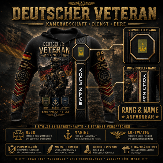 Personalized Germany Soldier/Veteran with Name and Rank Hoodie All Over Printed - QK1779321632