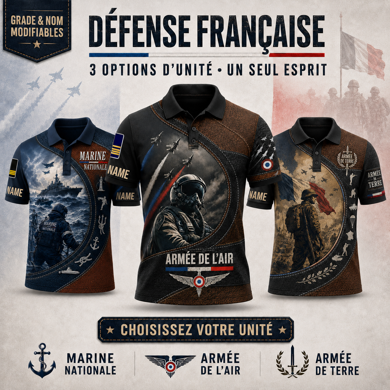 Personalized France Soldier/Veteran with Name and Rank Polo All Over Printed - QK1779494409