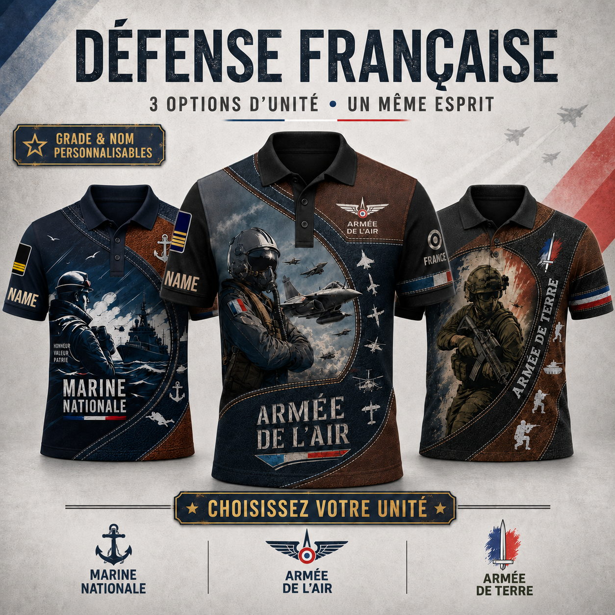 Personalized France Soldier/Veteran with Name and Rank Polo All Over Printed - QK1779494411