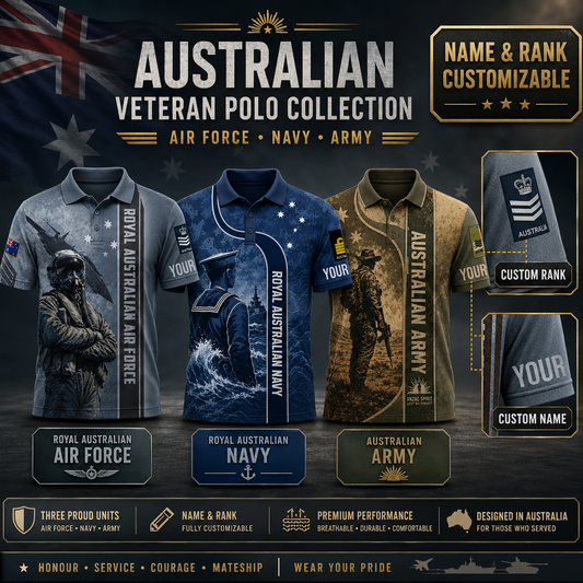 Personalized Australia Soldier/Veteran with Name and Rank Polo All Over Printed - QK1779408001