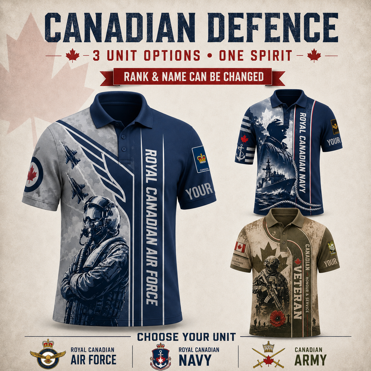 Personalized Canada Soldier/Veteran Camo with Name and Rank Polo All Over Printed - QK1779408005