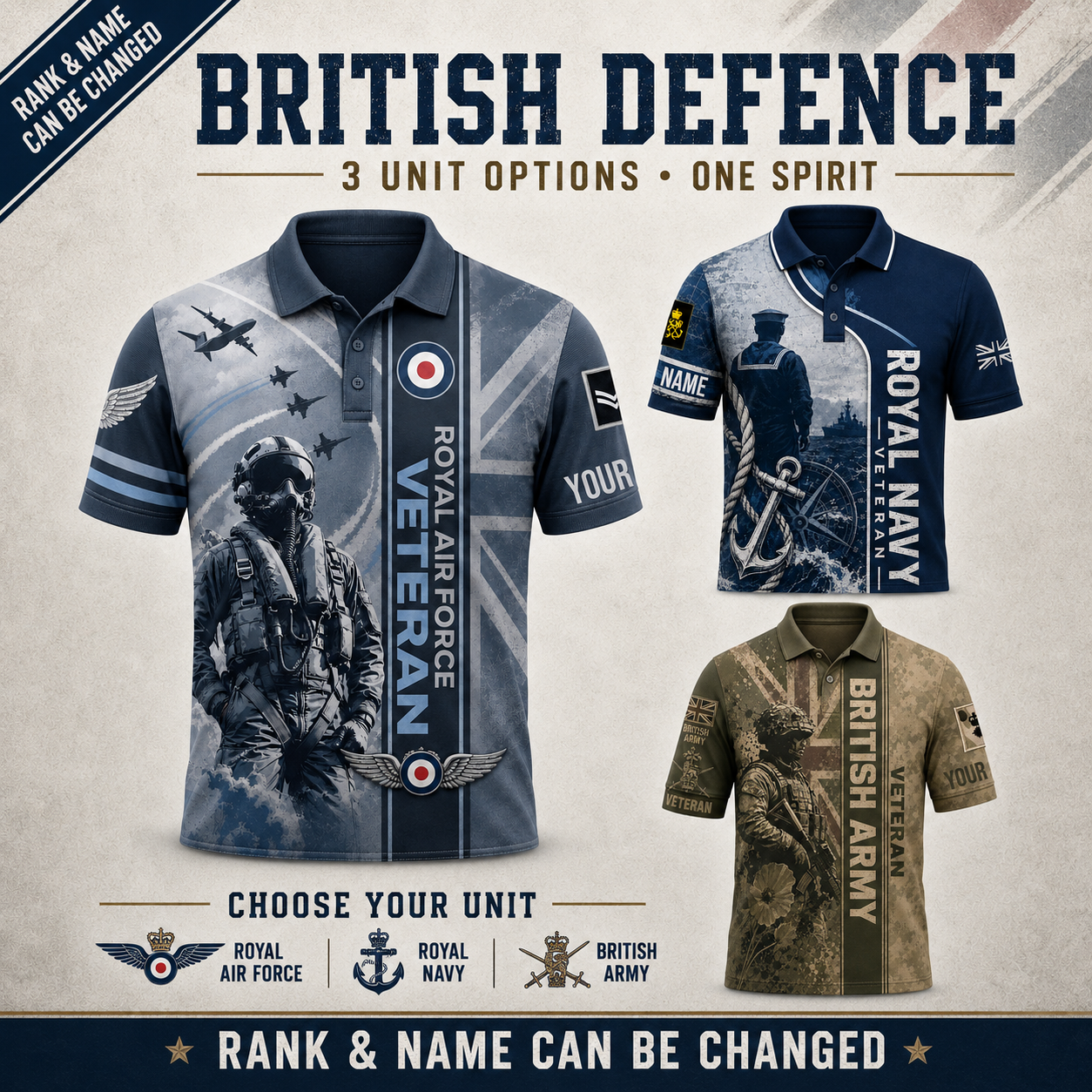 Personalized UK Soldier/Veteran Camo with Name and Rank Polo All Over Printed - QK1779408018