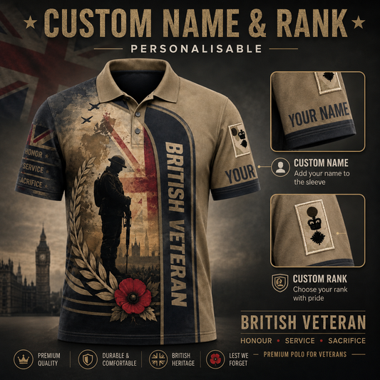 Personalized UK Soldier/Veteran with Name and Rank Polo All Over Printed - QK1779408021