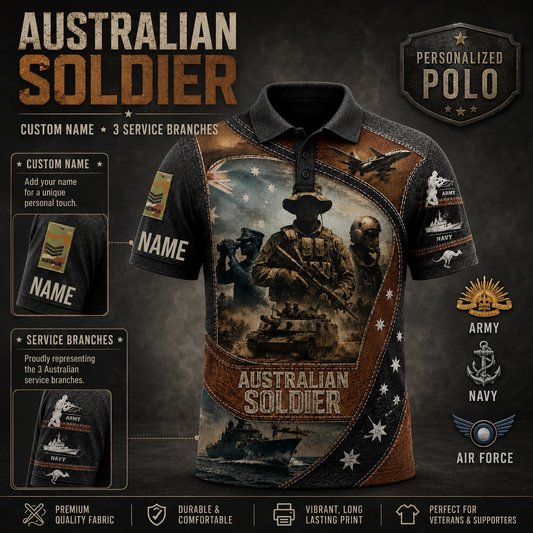 Personalized Australia Soldier/Veteran with Name and Rank Polo All Over Printed - QK1779494404