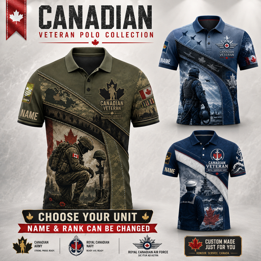 Personalized Canada Soldier/Veteran with Name and Rank Polo All Over Printed - QK1779753609