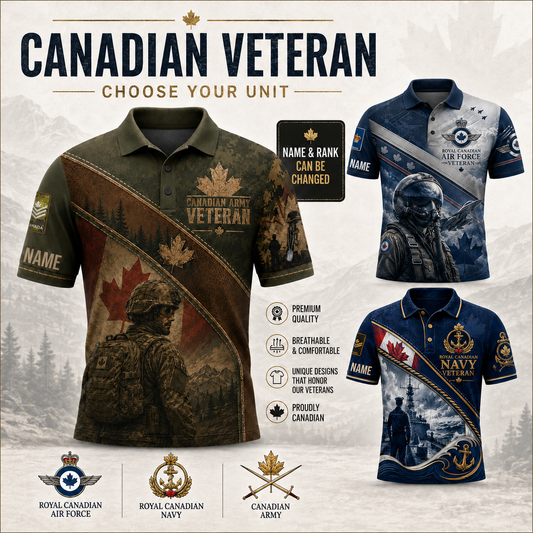 Personalized Canada Soldier/Veteran with Name and Rank Polo All Over Printed - QK1779753614