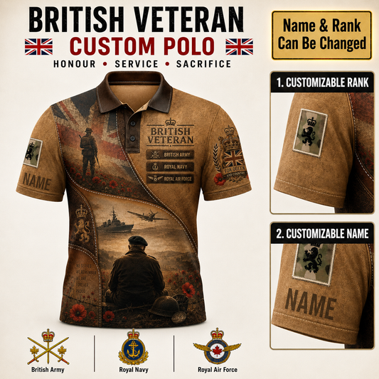 Personalized UK Soldier/Veteran with Name and Rank Polo All Over Printed - QK1779753616
