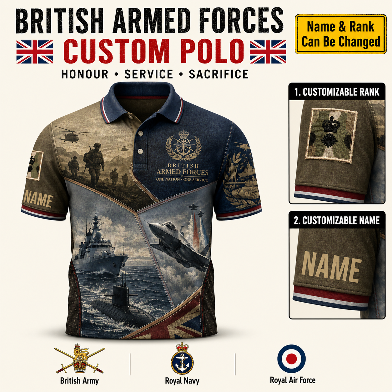Personalized UK Soldier/Veteran with Name and Rank Polo All Over Printed - QK1779753620