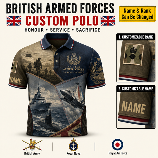 Personalized UK Soldier/Veteran with Name and Rank Polo All Over Printed - QK1779753620