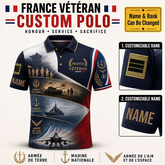 Personalized France Soldier/Veteran with Name and Rank Polo All Over Printed - QK1779753622