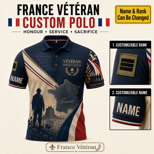 Personalized France Soldier Veteran with Name and Rank Polo All Over Printed - QK1779753623