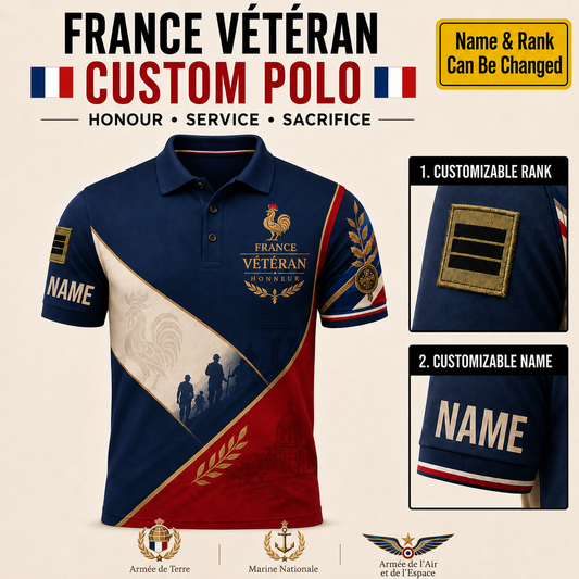 Personalized France Soldier Veteran with Name and Rank Polo All Over Printed - QK1779753624