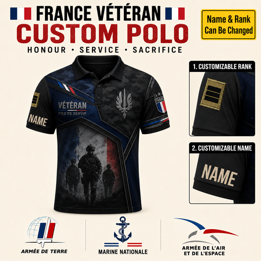 Personalized France Soldier Veteran with Name and Rank Polo All Over Printed - QK1779753625