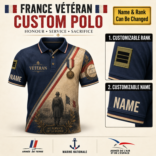 Personalized France SoldierVeteran with Name and Rank Polo All Over Printed - QK1779753626