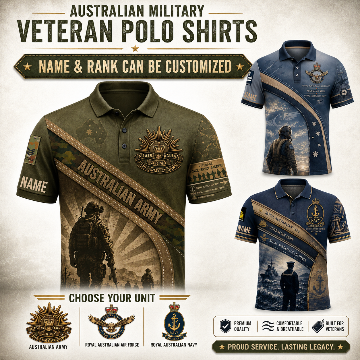 Personalized Australia Soldier/Veteran with Name and Rank Polo All Over Printed - QK1779753602
