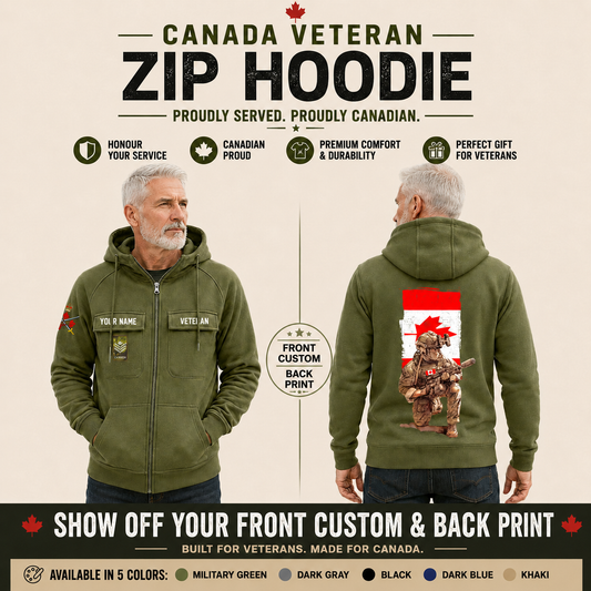 Personalized Canada Soldier/Veteran Tactical Zip Hoodie - QK1779926401