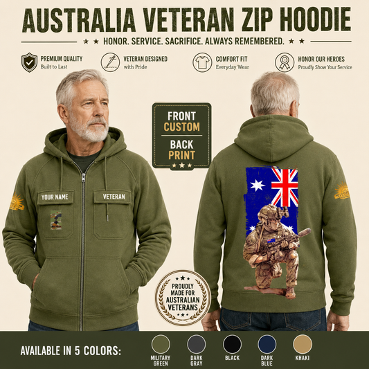 Personalized Australia Soldier/Veteran Tactical Zip Hoodie - QK1779926401